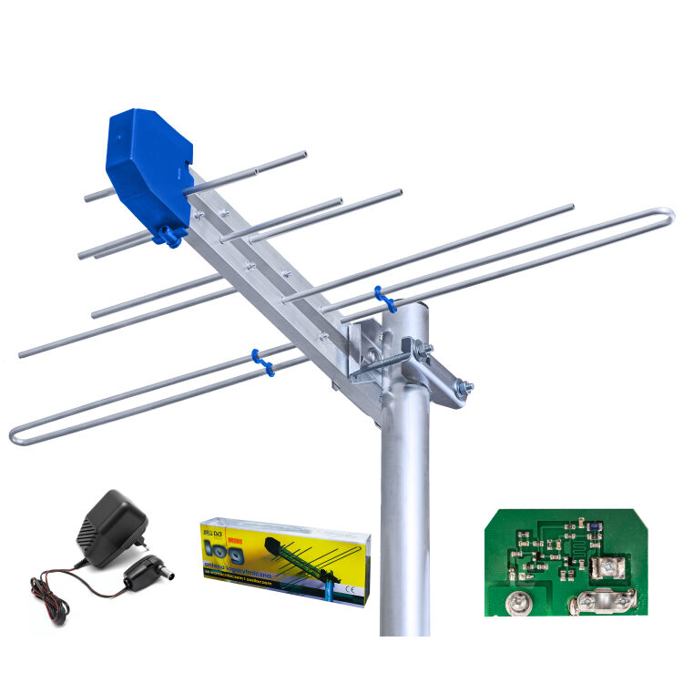 Antena TV logarytmiczna Minilog ze wzmacniaczem, zasilaczem